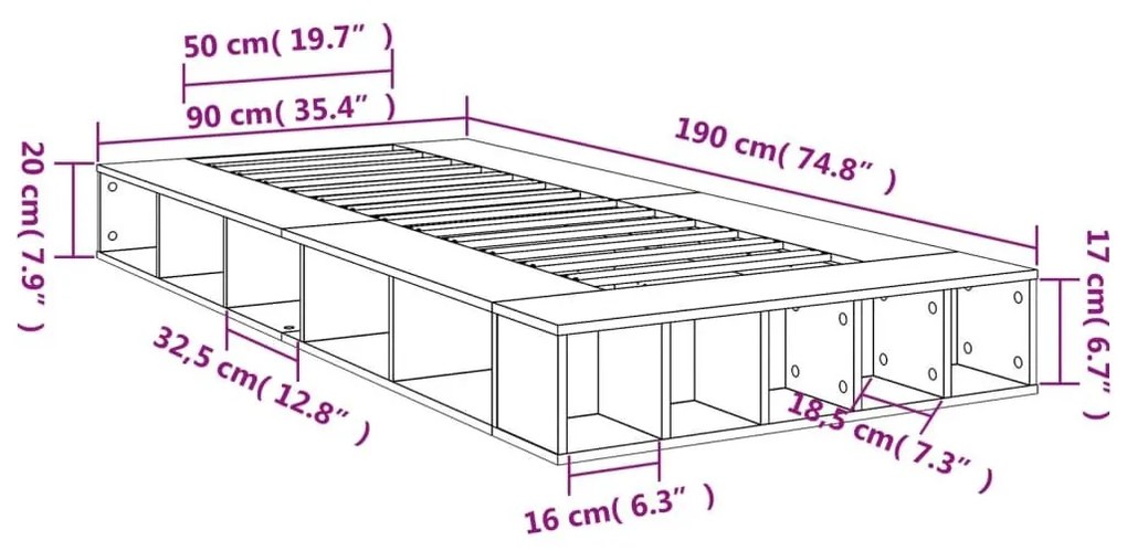 Πλαίσιο Κρεβατιού Μαύρο 90 x 190 εκ. από Επεξεργασμένο Ξύλο - Μαύρο