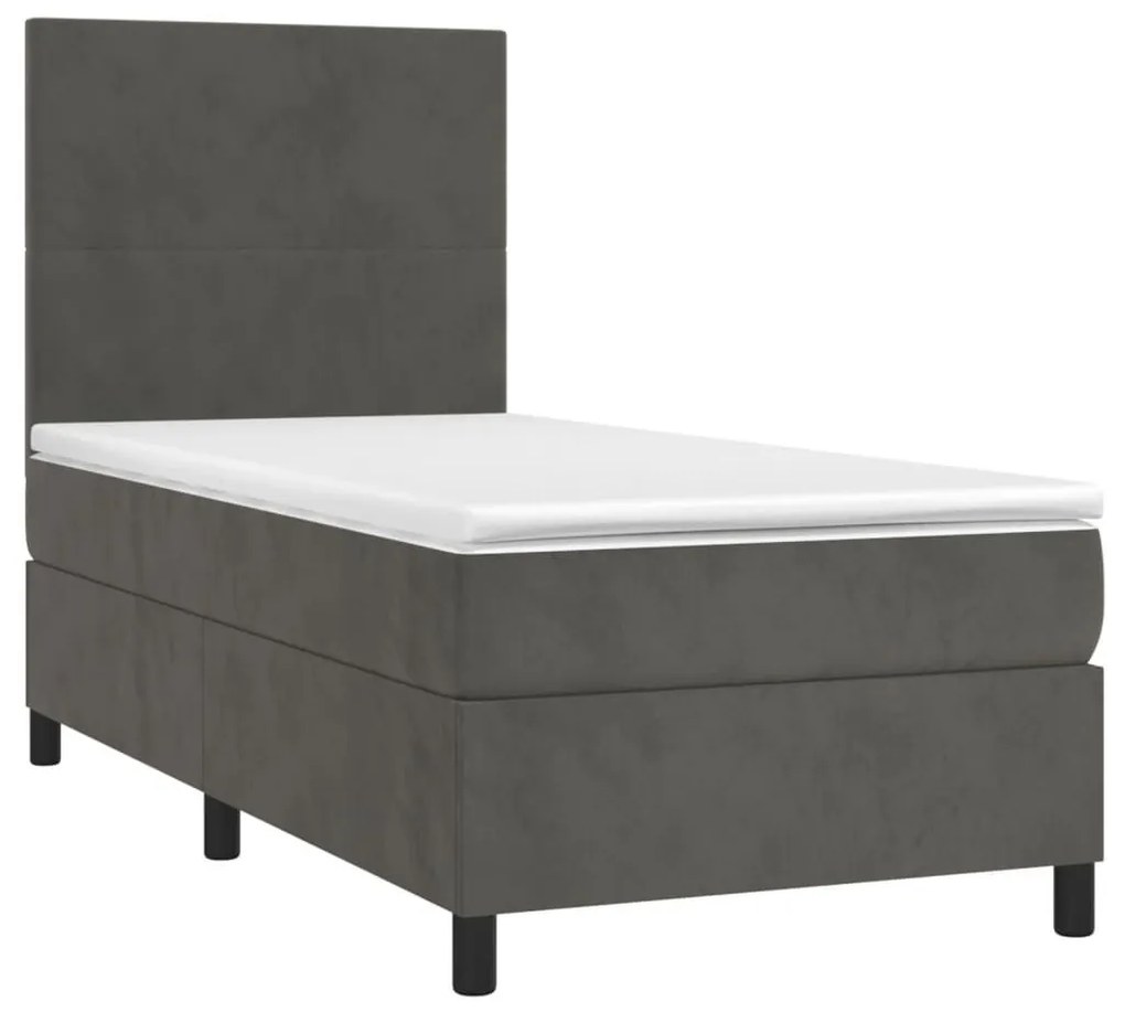 Κρεβάτι Boxspring με Στρώμα Σκούρο Γκρι 90x190 εκ. Βελούδινο - Γκρι