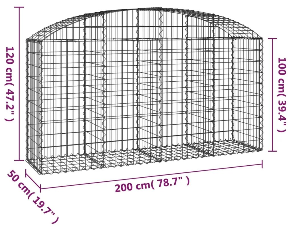 vidaXL Συρματοκιβώτιο Τοξωτό 200x50x100/120εκ. από Γαλβανισμένο Χάλυβα