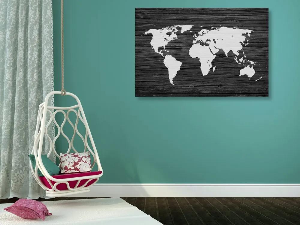 Εικόνα στον παγκόσμιο χάρτη φελλού σε ξύλο σε ασπρόμαυρο σχέδιο - 120x80  arrow