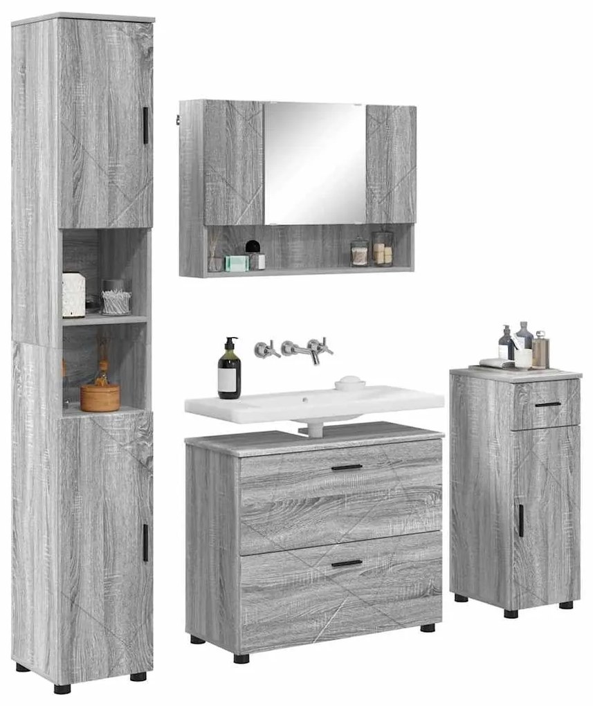 vidaXL Σετ Επίπλων Μπάνιου με ράφι 4 pcs Γκρι sonoma 30 x 35 x 192 εκ.