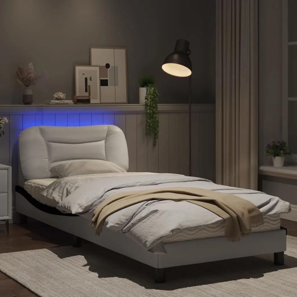 Πλαίσιο Κρεβατιού με LED Λευκό/Μαύρο 90x200 εκ. Συνθετικό Δέρμα - Λευκό