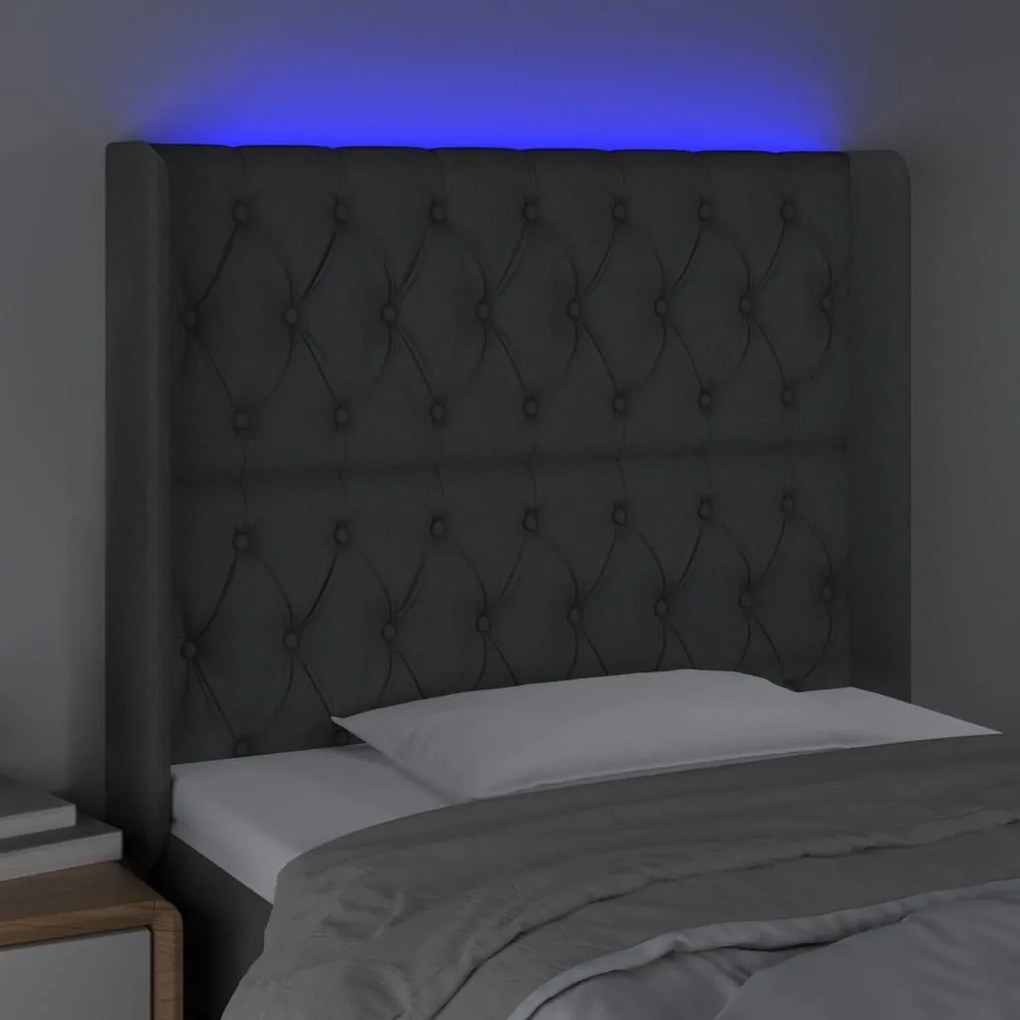 Κεφαλάρι Κρεβατιού LED Σκούρο Γκρι 93x16x118/128εκ. Υφασμάτινο - Γκρι