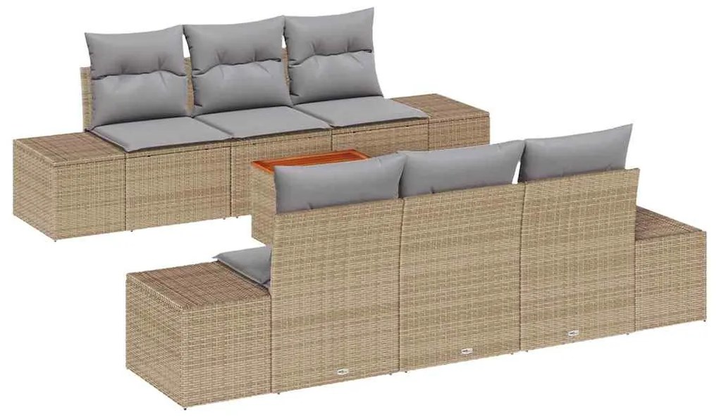 vidaXL Σετ Καναπέ Κήπου με μαξιλάρι 7 pcs Μπεζ Πολυ ράταν