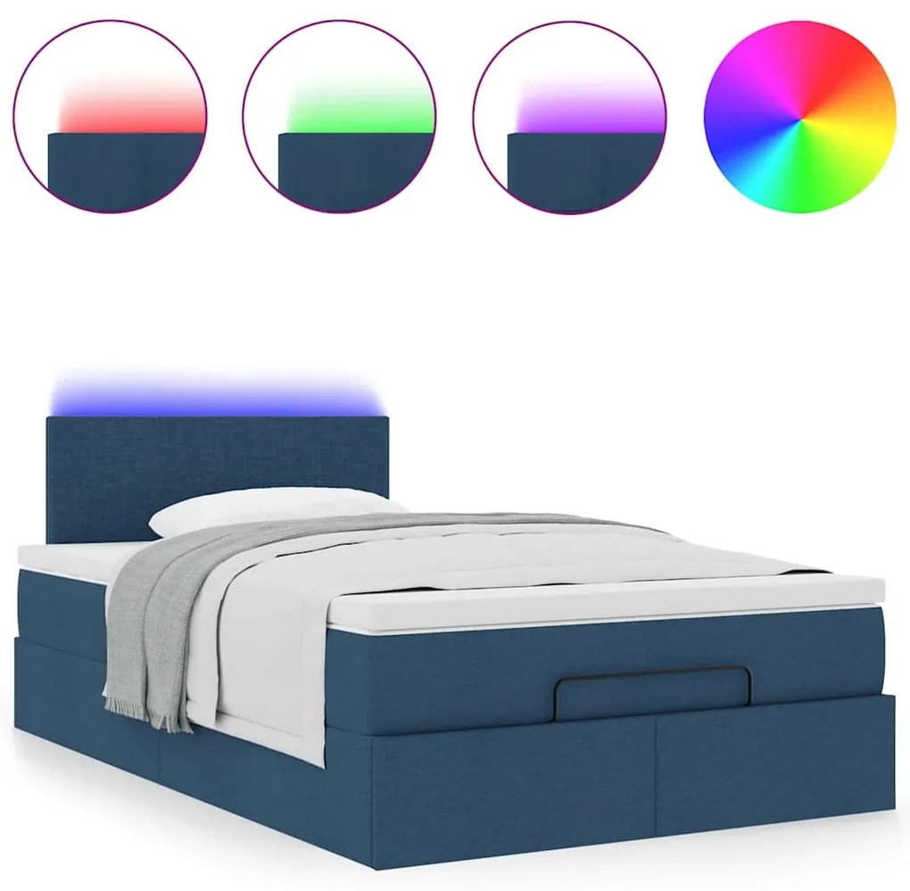 vidaXL Οθωμανικό κρεβάτι με στρώμα & LEDs Μπλε 120x200 cm Ύφασμα