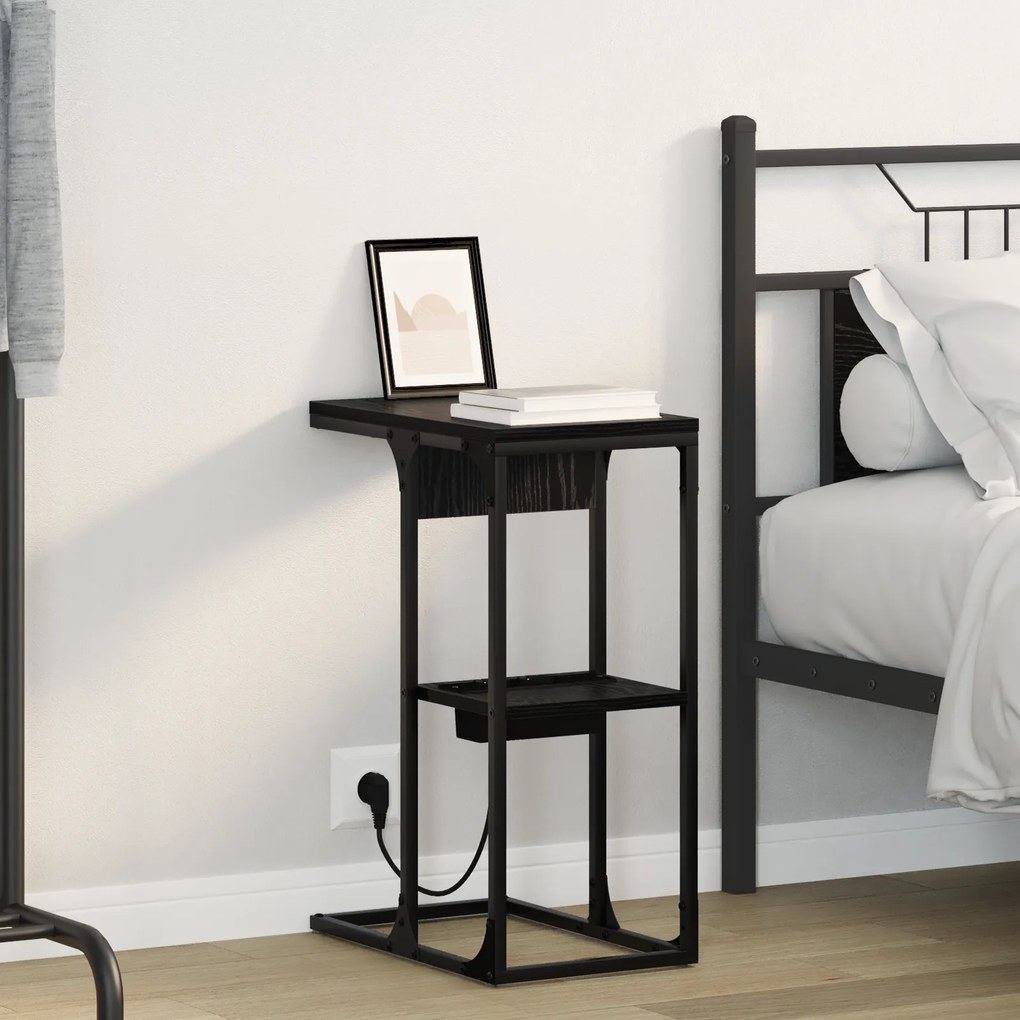 vidaXL Κομοδίνο Μαύρη Δρυς 41.5 x 26 x 60.5 εκ Επεξεργασμένο ξύλο
