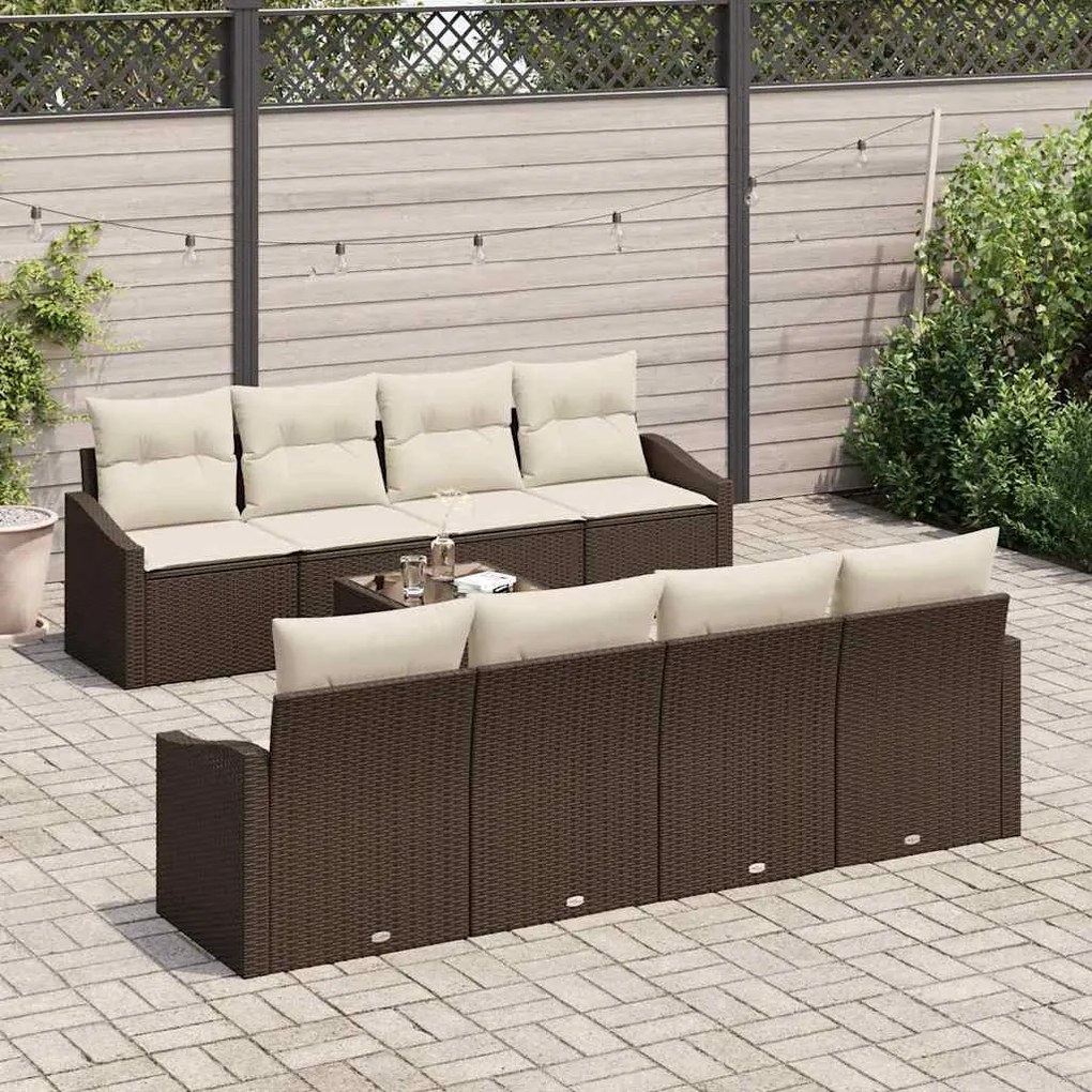 vidaXL Σετ Καναπέ Κήπου με μαξιλάρι 9 pcs Καφέ, Κρέμα 55 x 55 x 37 εκ