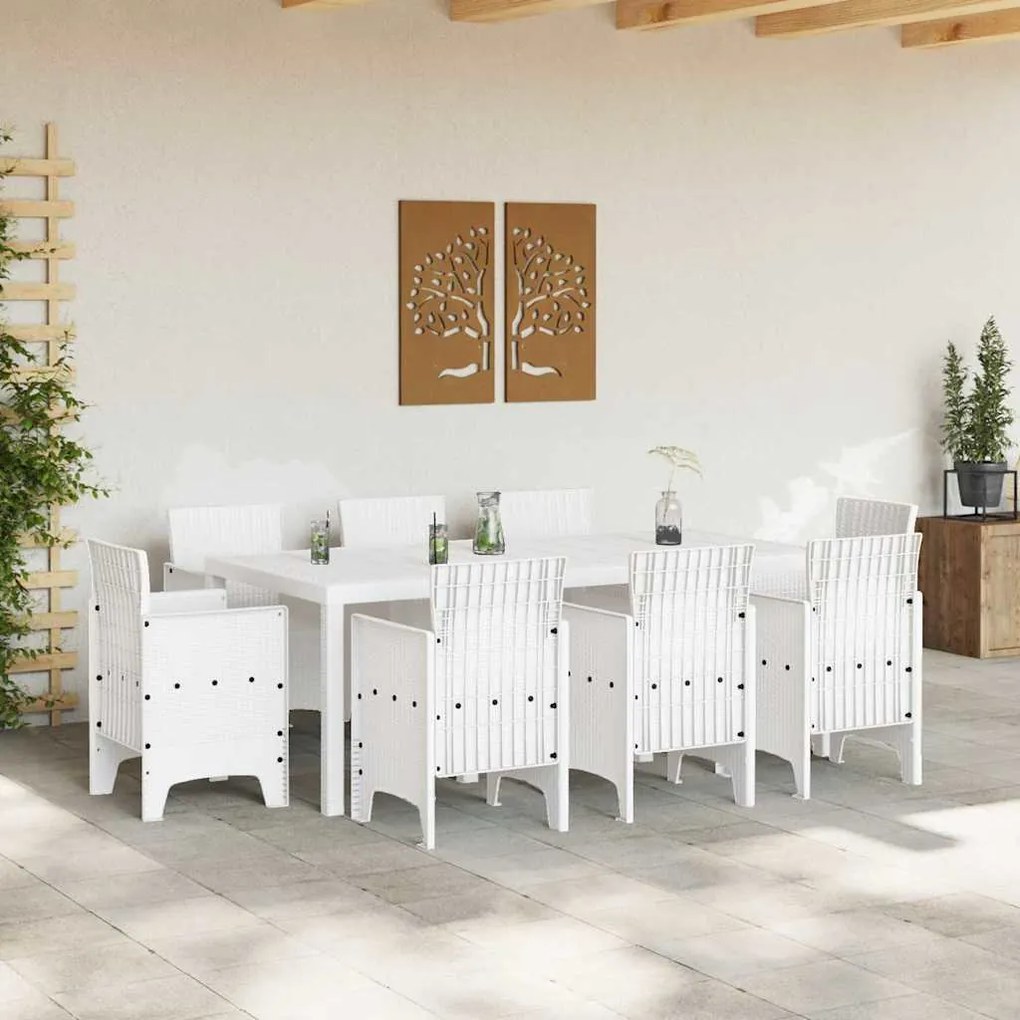 vidaXL Σέτ φαγητού για κήπο 9 pcs Λευκό Rattan Polt