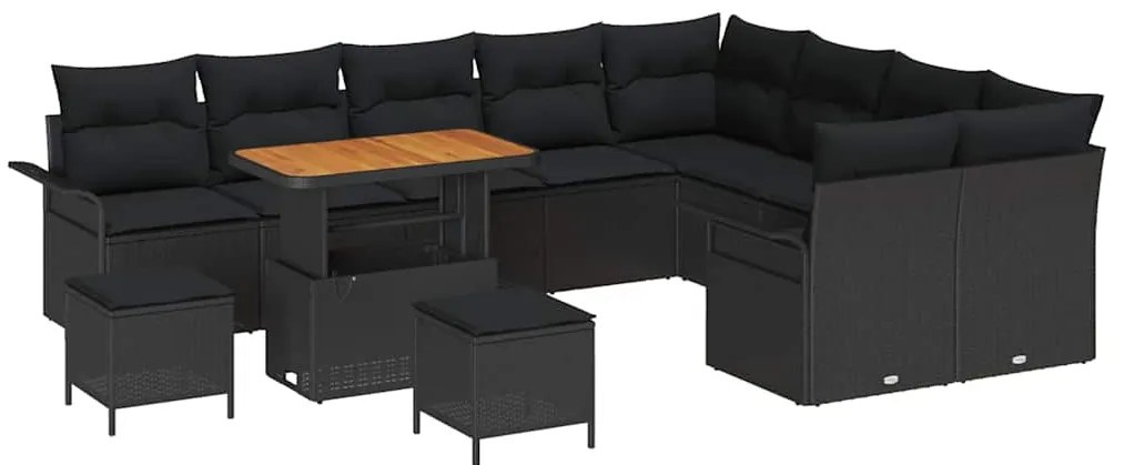 vidaXL Σετ Καναπέ Κήπου Ρυθμιζόμενο ύψος 12 pcs Μαύρο συνθετικό ρατάν
