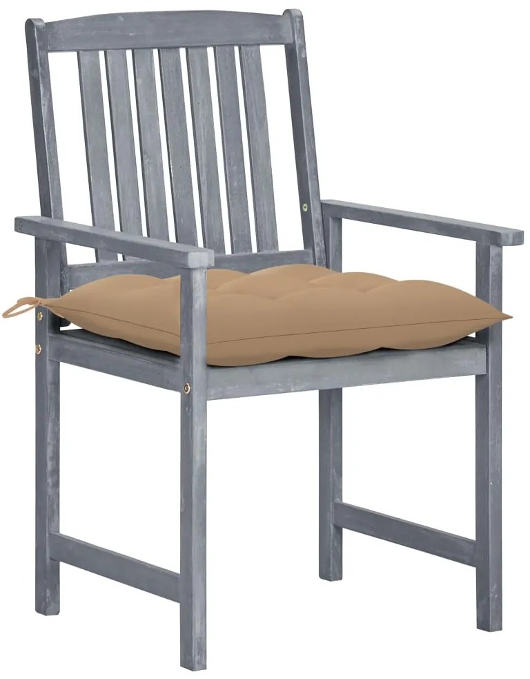 vidaXL Καρέκλες Κήπου 8 τεμ. Γκρι από Μασίφ Ξύλο Ακακίας με Μαξιλάρια