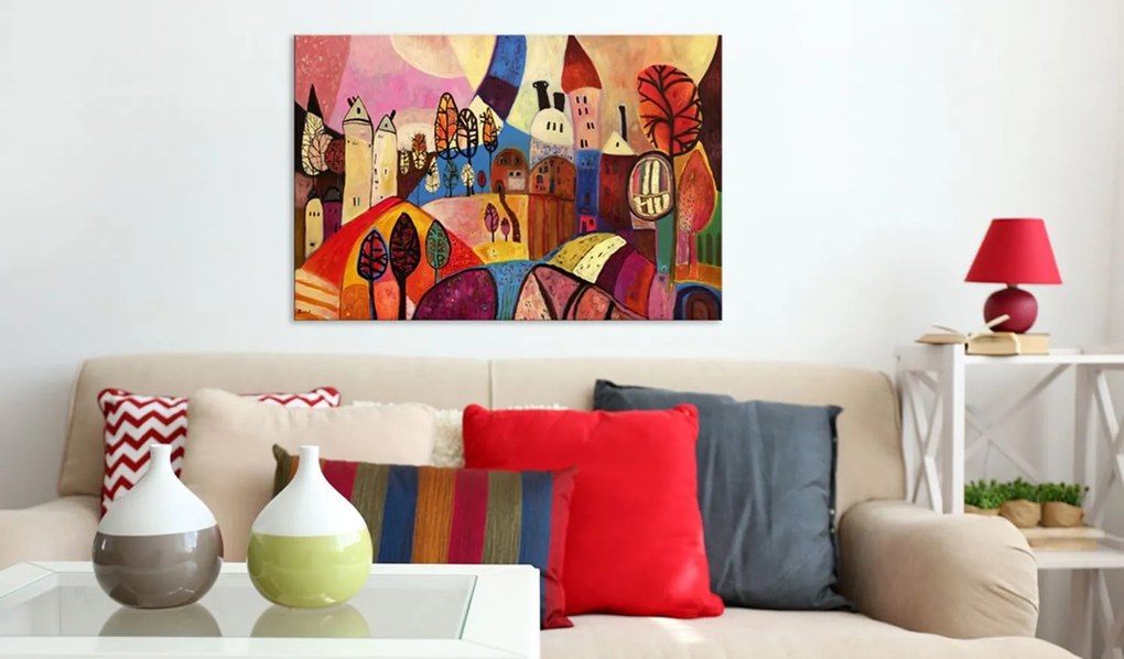 Χειροποίητα ζωγραφισμένος πίνακας - Colourful village 90x60