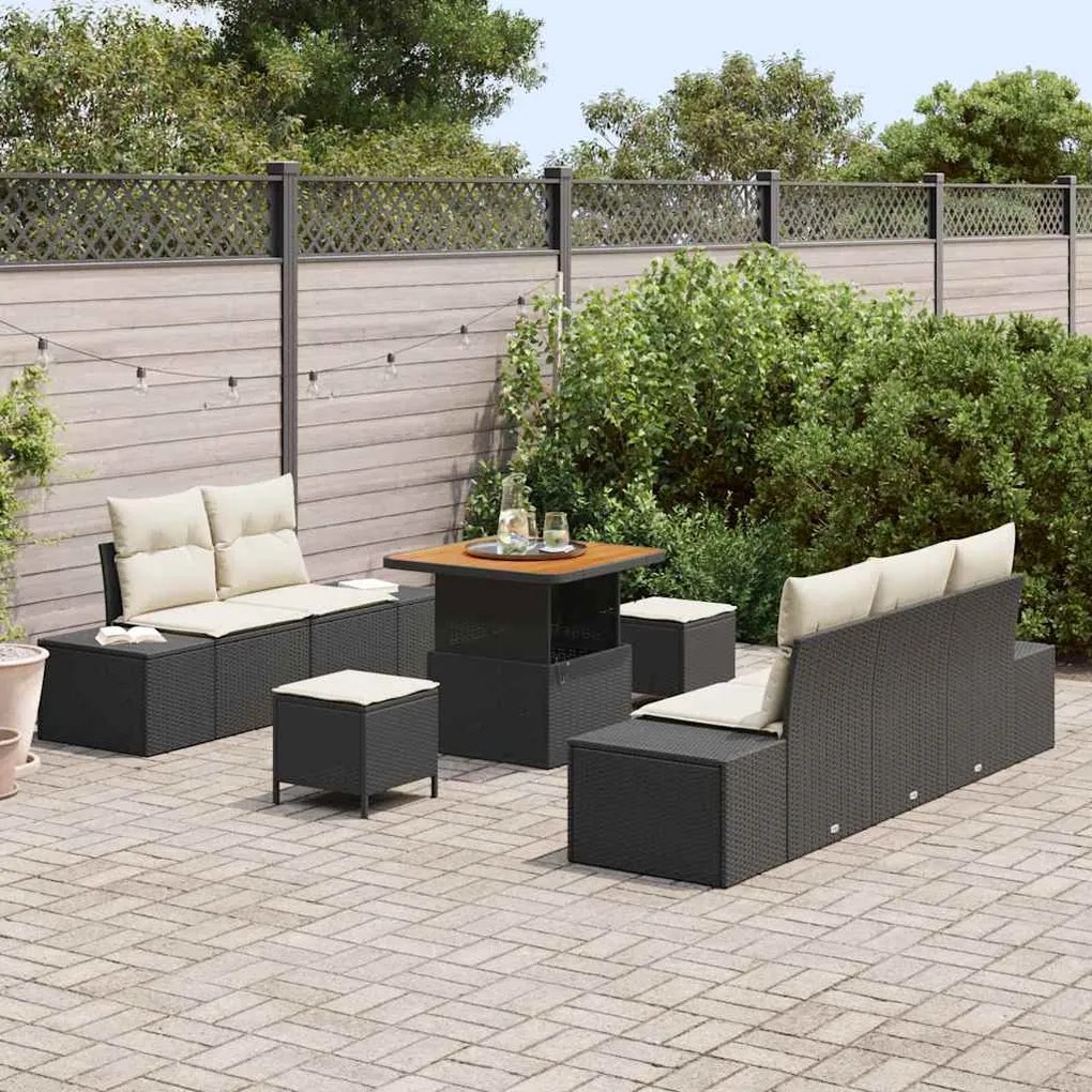 vidaXL Σετ Καναπέ Κήπου με μαξιλάρι 8 pcs Μαύρο, Κρέμα 80 x 80 x 71 cm