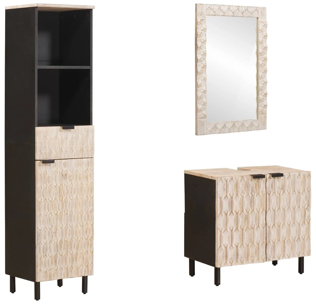 Σετ Μπάνιου Λευκό Φινίρισμα Καθαρισμού Στερεό ξύλο μάνγκο