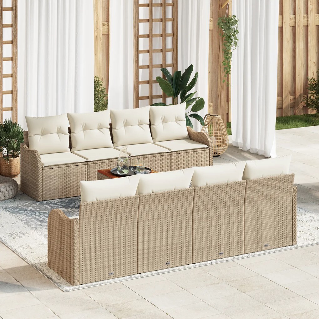 vidaXL Σαλονάκι Κήπου Μπεζ 9 pcs Μπεζ, λευκό Large Ρατάν