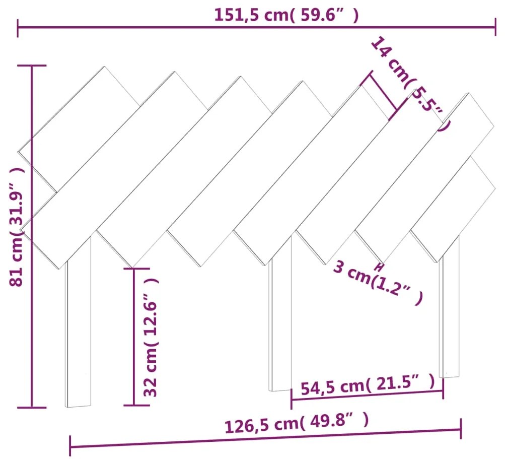 vidaXL Κεφαλάρι Κρεβατιού 151,5x3x81 εκ. από Μασίφ Ξύλο Πεύκου