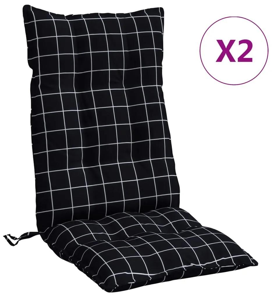 Μαξιλάρια Καρέκλας Ψηλή Πλάτη 2 τεμ. Μαύρο Καρό Ύφασμα Oxford - Πολύχρωμο
