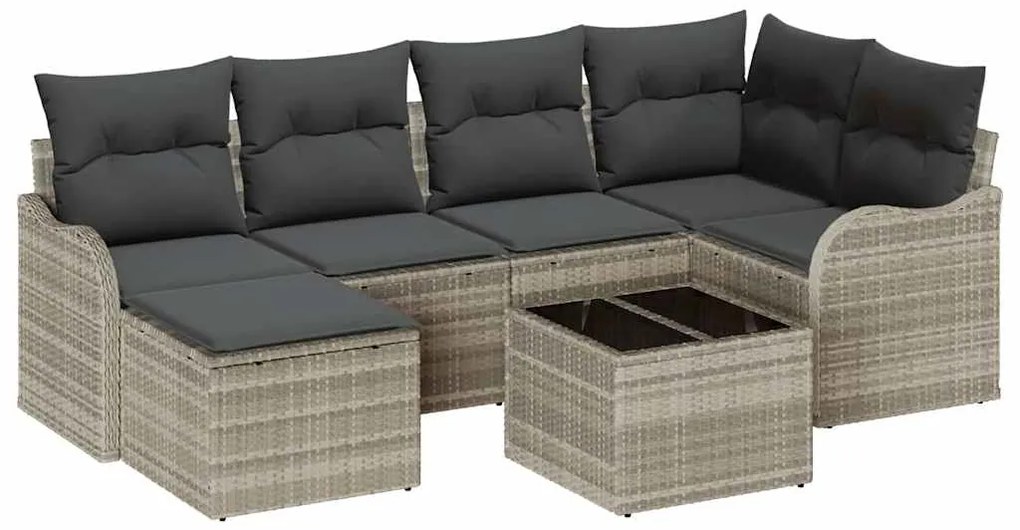 vidaXL Σετ Καναπέ Κήπου με μαξιλάρι 7 pcs Ανοιχτό γκρι Πολυ ράταν
