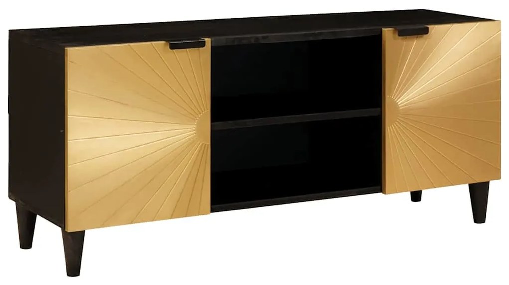 vidaXL Ντουλάπι TV Μαύρο και Χρυσό 105 x 33 x 46 εκ Μασίφ ξύλο μάνγκο