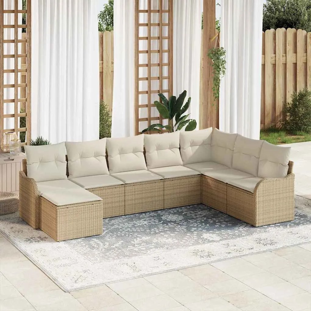 vidaXL Σετ Καναπέ Κήπου με μαξιλάρι 8 pcs Beige, λευκό Πολυ ράταν