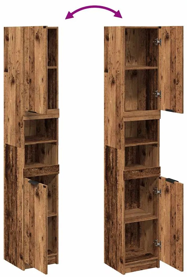 vidaXL Ντουλάπι μπάνιου Παλιό ξύλο 32x34x188,5 cm Κατασκευασμένο ξύλο