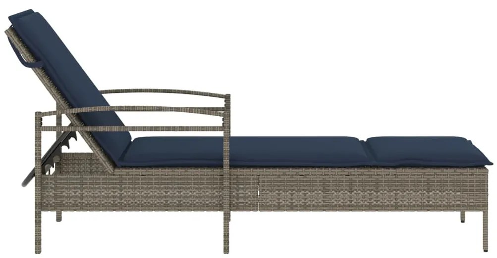 vidaXL Ξαπλώστρα με Μαξιλάρι Γκρι 63x200x81 εκ. από Συνθετικό Ρατάν (μόνο για τις ΗΠΑ)