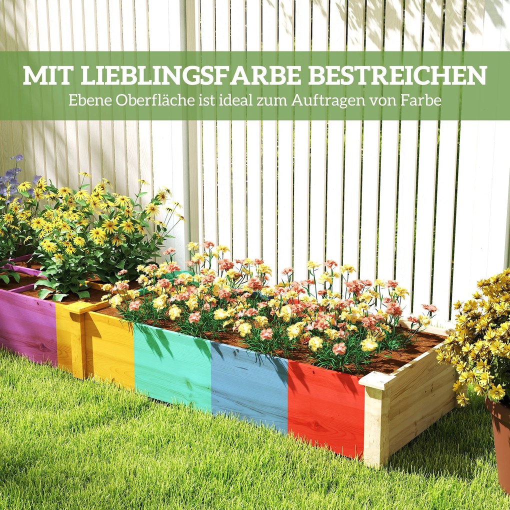 Outsunny Υπερυψωμένο παρτέρι, γλάστρα, 2 τεμαχίων, ανοιχτός πάτος, φυσικό ξύλινο πλαίσιο, εύκολη συναρμολόγηση, 237 x 60 x 25cm