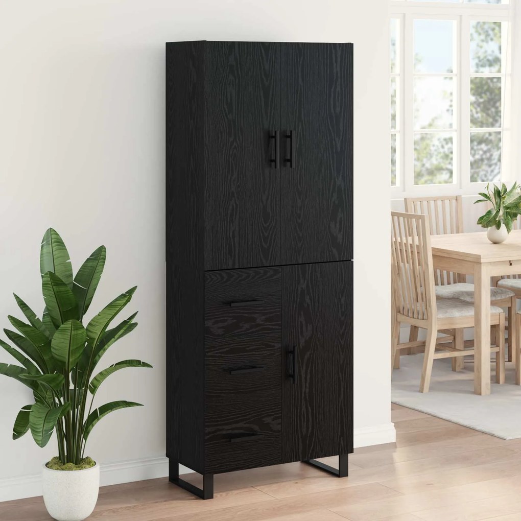 vidaXL Highboard με συρτάρι 2 pcs Μαύρη Οξυά Σύνθετο Ξύλο και Γυαλί