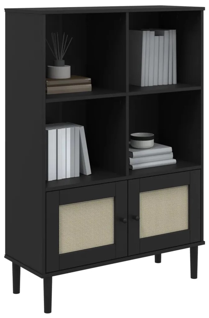 vidaXL Βιβλιοθήκη SENJA Μαύρο / Ρατάν 90x35x130 εκ. Μασίφ Ξύλο Πεύκου