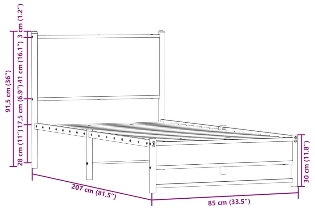 Μεταλλικό σκελετό κρεβατιού χωρίς στρώμα καφέ δρυς 80x200 cm - Καφέ