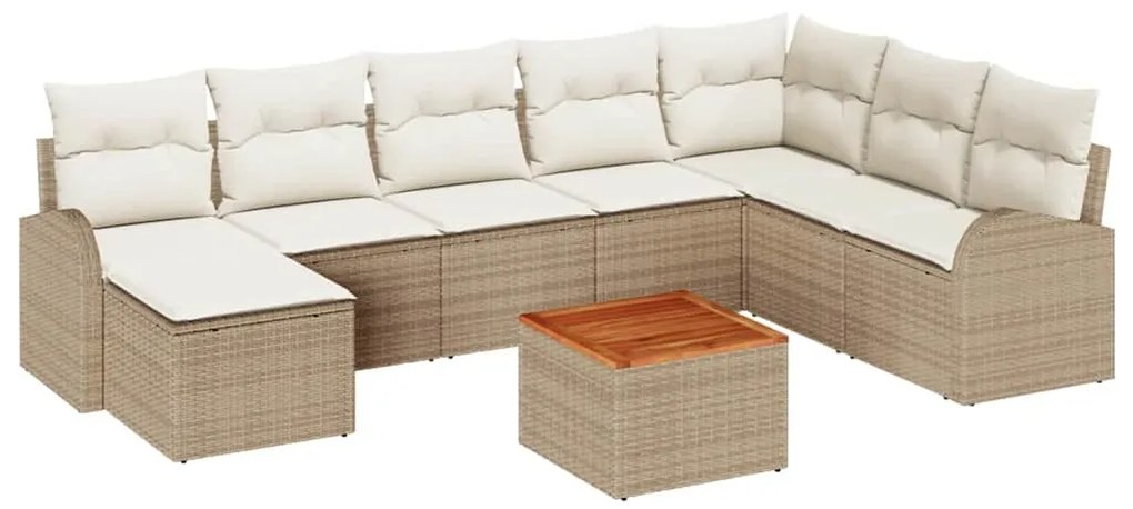 vidaXL Σετ Καναπέ Κήπου με μαξιλάρι 9 pcs Μπεζ Πολυ ράταν