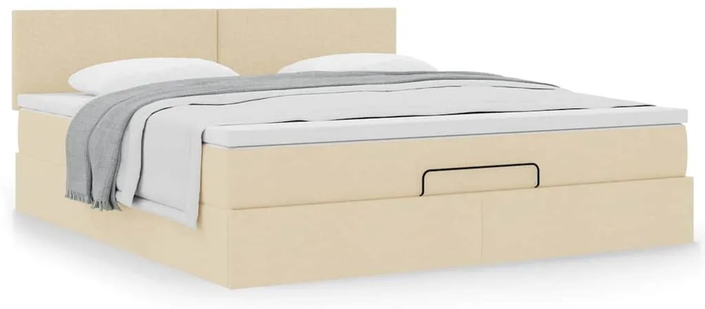 vidaXL Οθωμανικό κρεβάτι με στρώμα Cream 180x200cm ύφασμα
