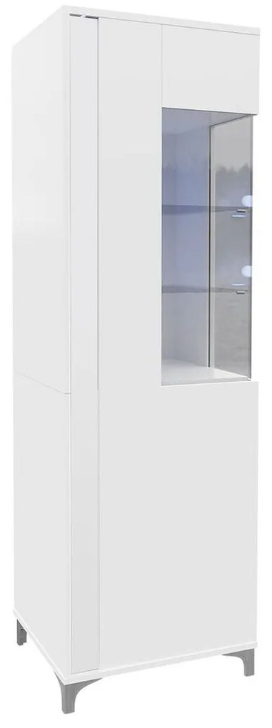 Βιτρίνα Nashville B107, Άσπρο, Γυαλιστερό λευκό, Με πόρτες, Ο αριθμός των θυρών: 2, 196x52x40cm, 58 kg | Epipla1.gr