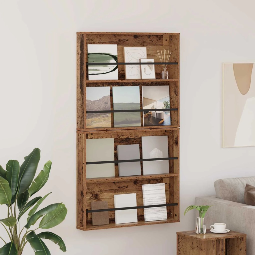vidaXL Ράφι Περιοδικών με ράφι 2 pcs Παλιό ξύλο 80 x 12 x 70 εκ