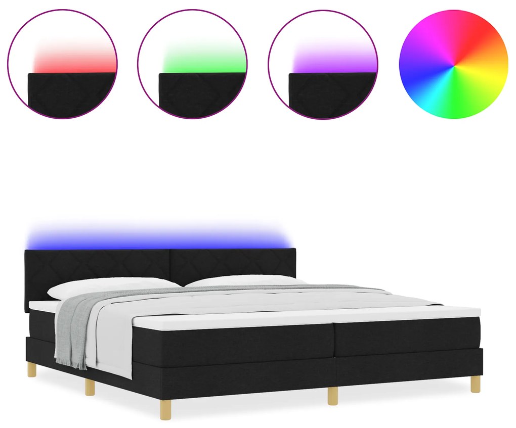 vidaXL Κρεβάτι με Κοίλωμα και Στρώμα & LED Μαύρο 200x200 εκ. Ύφασμα