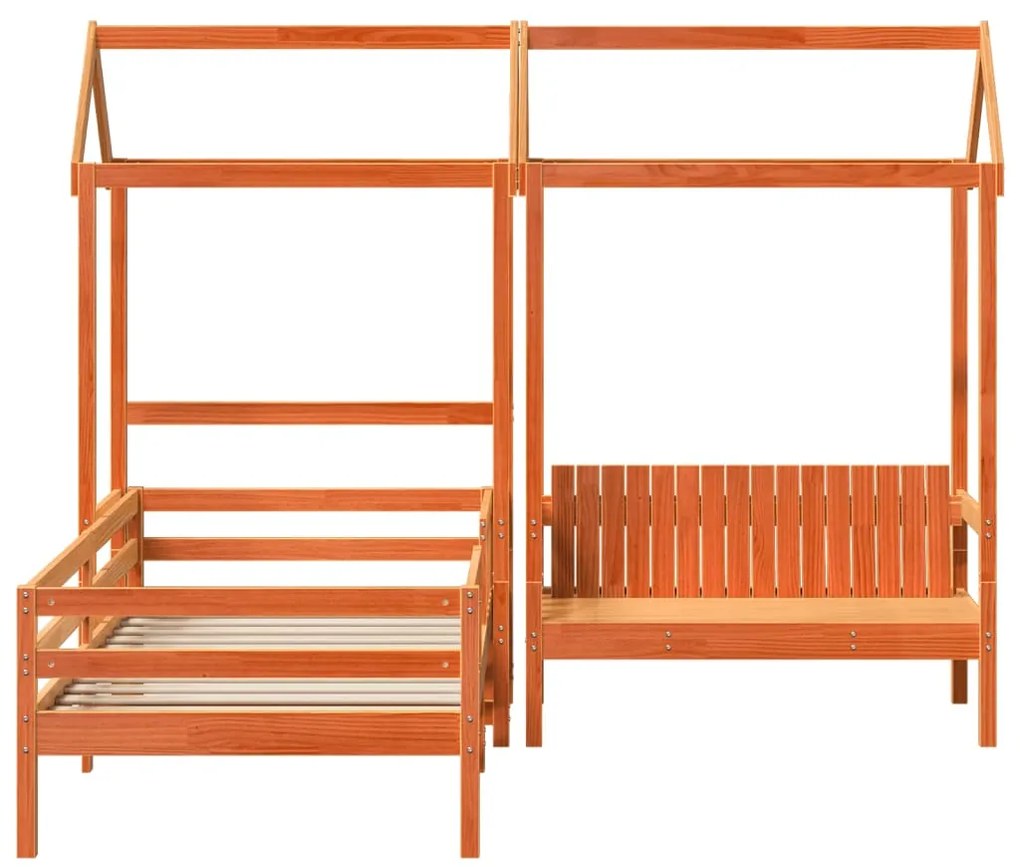 vidaXL Κρεβάτι Πάγκος Σετ με Οροφή Καφέ 90x200 εκ. Μασίφ Ξύλο Πεύκου