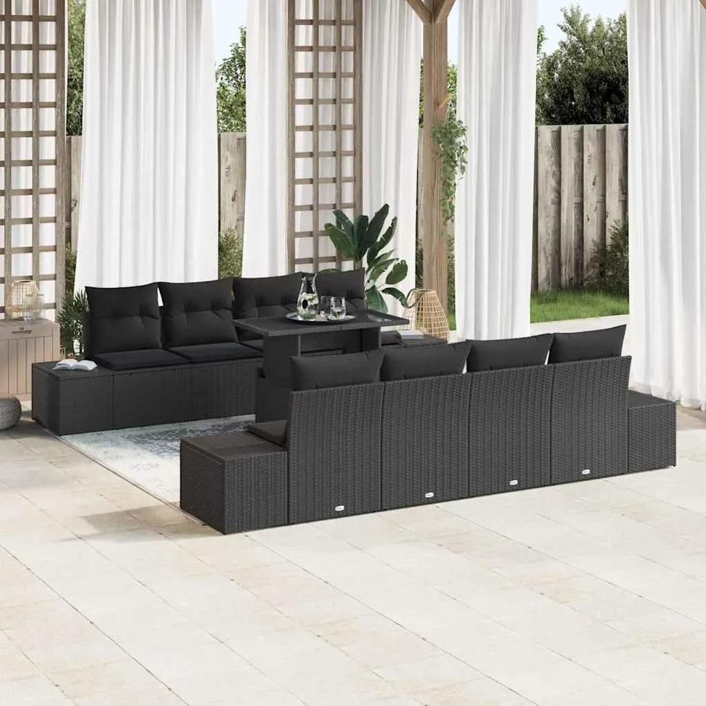 vidaXL Σετ Καναπέ Κήπου με μαξιλάρι 7 pcs Μαύρο 100 x 55 x 73 εκ