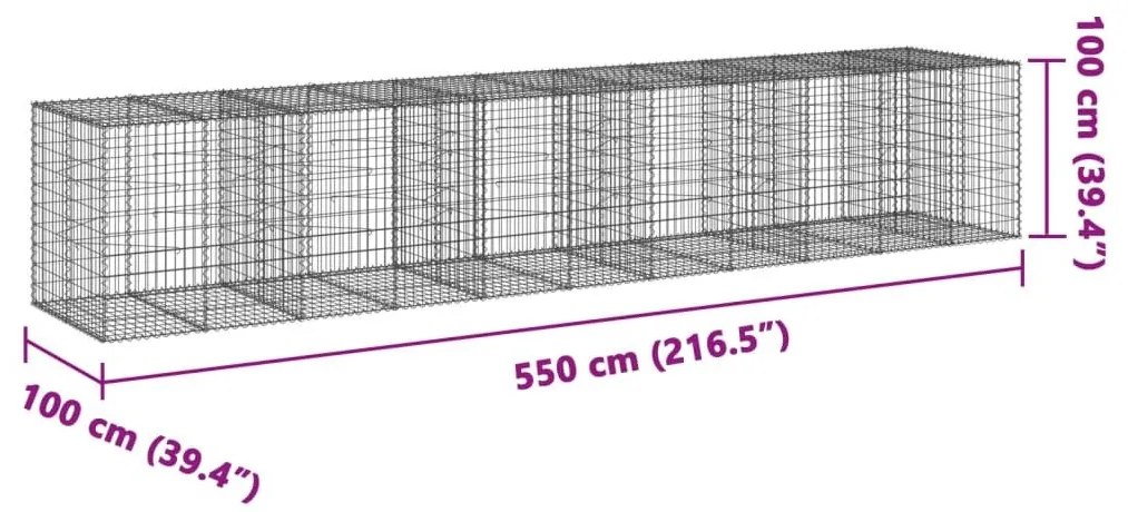 Συρματοκιβώτιο με Κάλυμμα 550x100x100εκ από Γαλβανισμένο Χάλυβα - Ασήμι