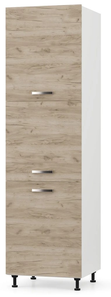 CHARLOTΤE Στήλη Κουζίνας 60x56x213.4εκ με μεταλλικά χερούλια Δρύς