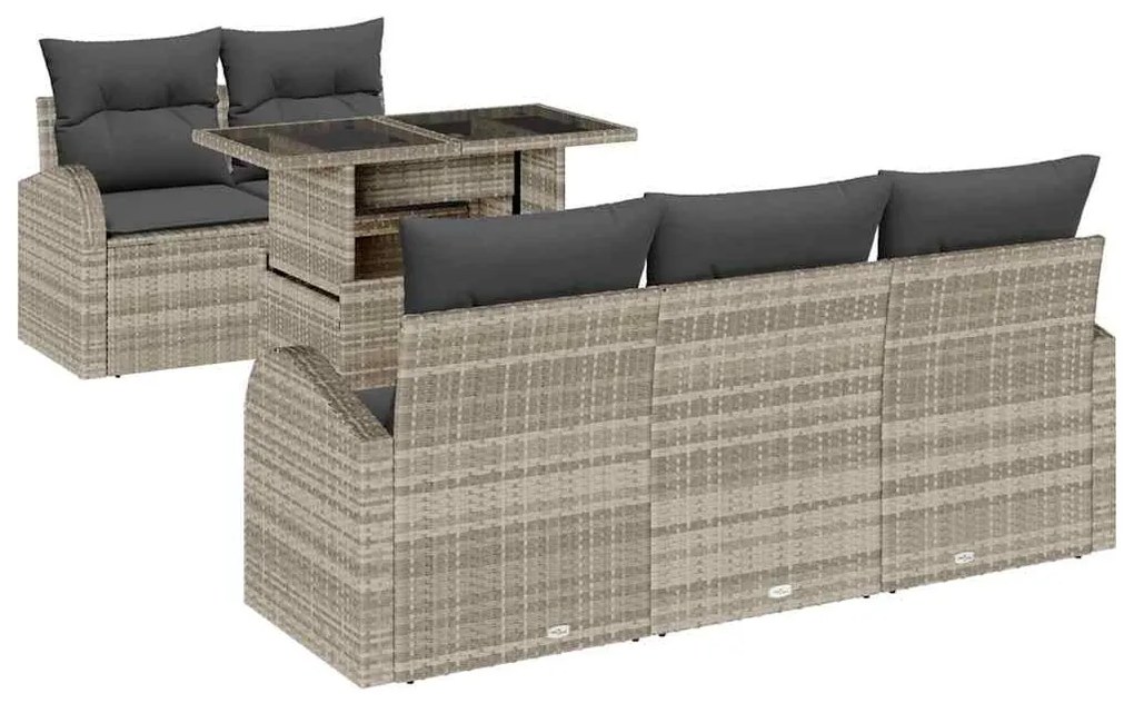 vidaXL Σετ Καναπέ Κήπου με μαξιλάρι 6 pcs Ανοιχτό γκρι Πολυ Ρατάν