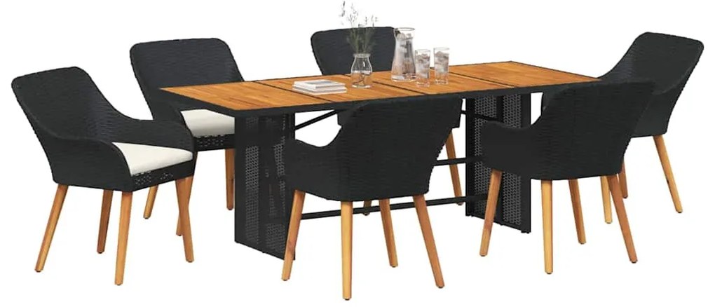 vidaXL Σέτ φαγητού για κήπο 7 pcs Μαύρο και καφέ συνθετικό ρατάν