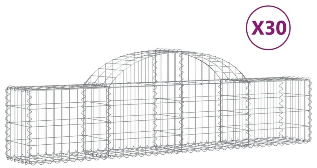 Συρματοκιβώτια Τοξωτά 30 τεμ. 200x30x40/60 εκ. Γαλβαν. Ατσάλι - Ασήμι