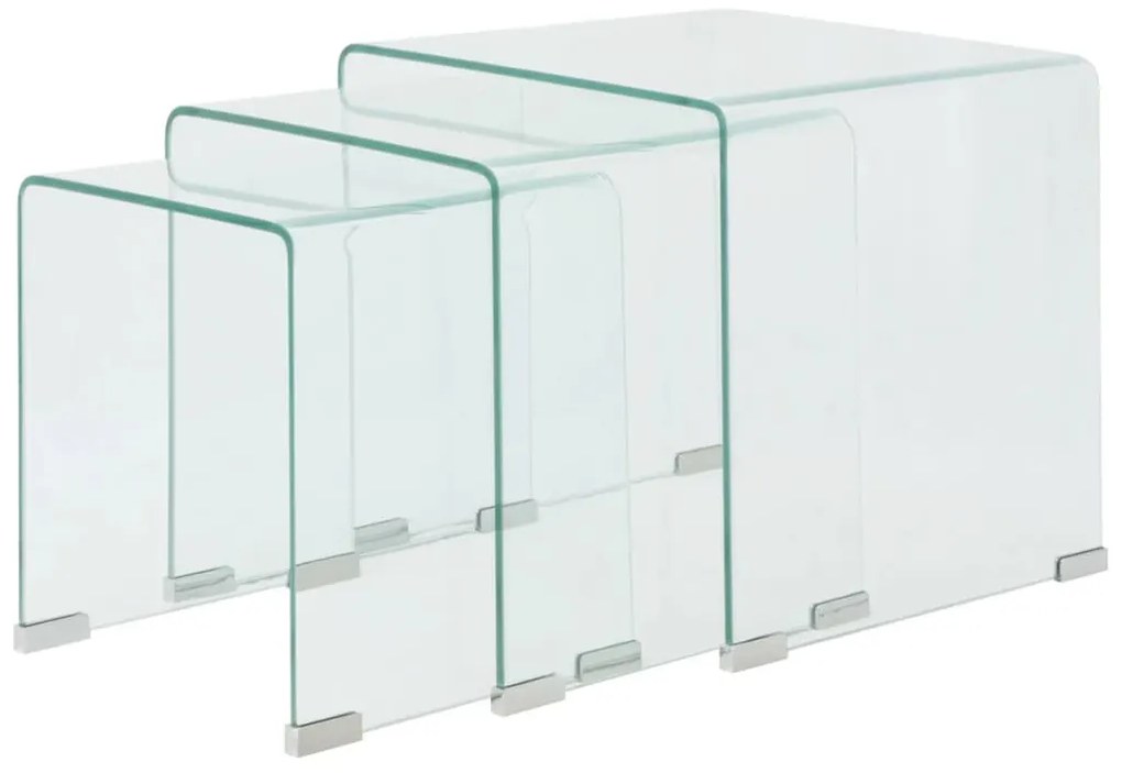 vidaXL Σετ Τραπεζάκια Ζιγκόν 3 τεμ. Διάφανα από Ψημένο Γυαλί