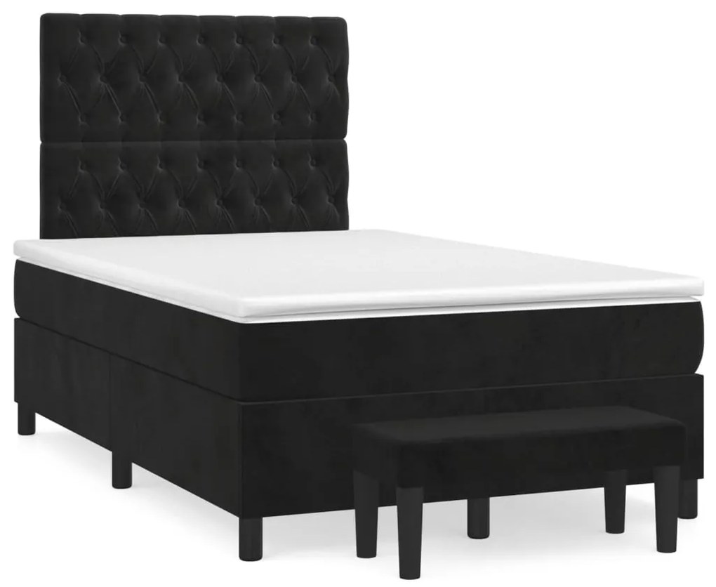 vidaXL Κρεβάτι Boxspring με Στρώμα Μαύρο 120x190 εκ. Βελούδινο