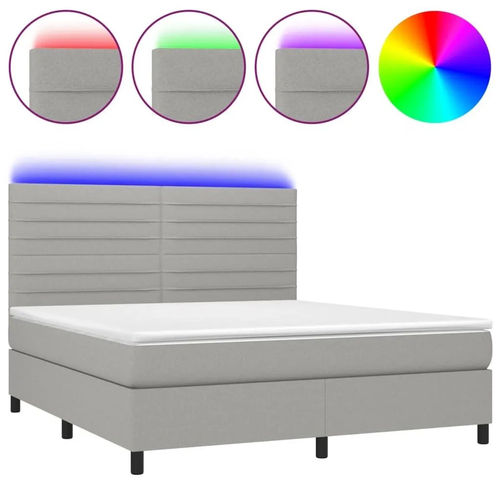 Κρεβάτι Boxspring με Στρώμα &amp; LED Αν.Γκρι 180x200εκ. Υφασμάτινο - Γκρι