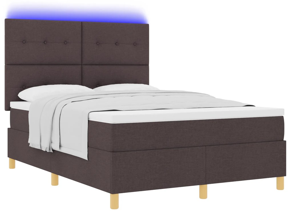 vidaXL Κρεβάτι Box Spring με Στρώμα & LED Καφέ Σκούρο 140x200 εκ. Υφάσματος