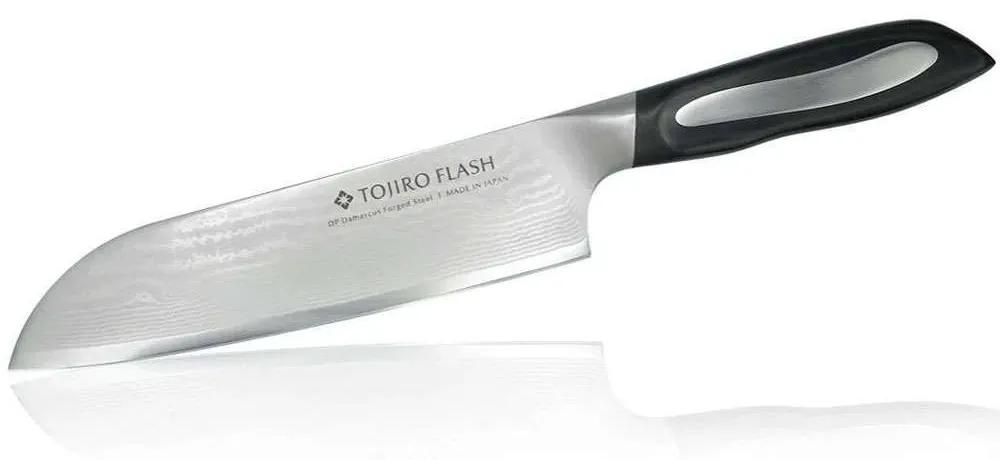 Μαχαίρι Santoku Flash FF-SA180 18cm Από Δαμασκηνό Ατσάλι Silver-Black Tojiro Ανοξείδωτο Ατσάλι