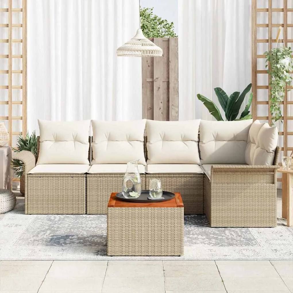 vidaXL Σετ Καναπέ Κήπου 6 pcs Μπεζ Πολυ ράταν