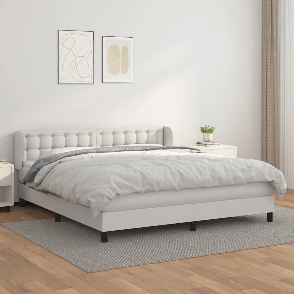 Κρεβάτι Boxspring με Στρώμα Λευκό 180x200 εκ. Συνθετικό Δέρμα