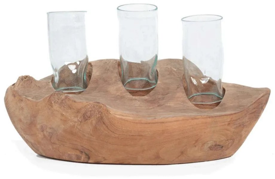 Κηροπήγιο Sampang 0490129 40x18x18cm Clear-Natural Soulworks Wood, Glass