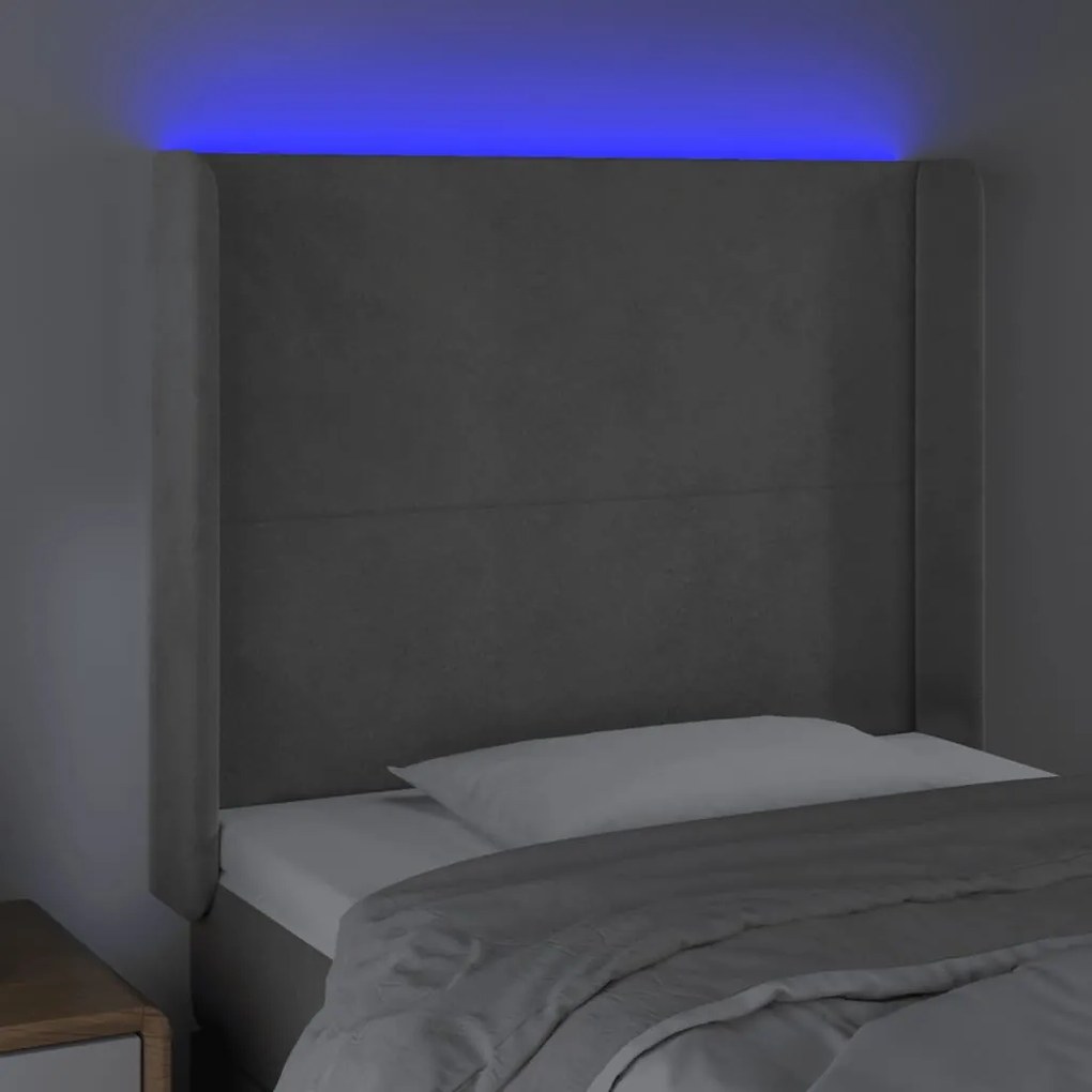 Κεφαλάρι Κρεβατιού LED Ανοιχτό Γκρι 103x16x118/128εκ. Βελούδινο 3123810